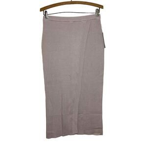 Women's Lulus Ribbed Soft Knit Front Split Midi Sweater Skirt Soft Pink Size M